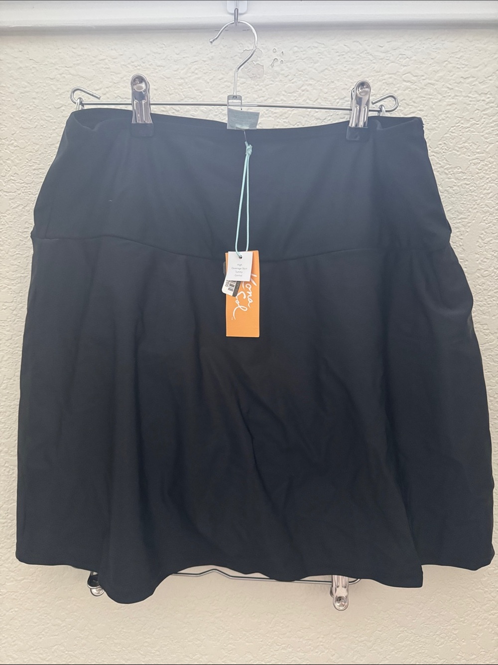 Kona Sol Black Swim Skirt Size L High Rise Tummy Control Skort NWT